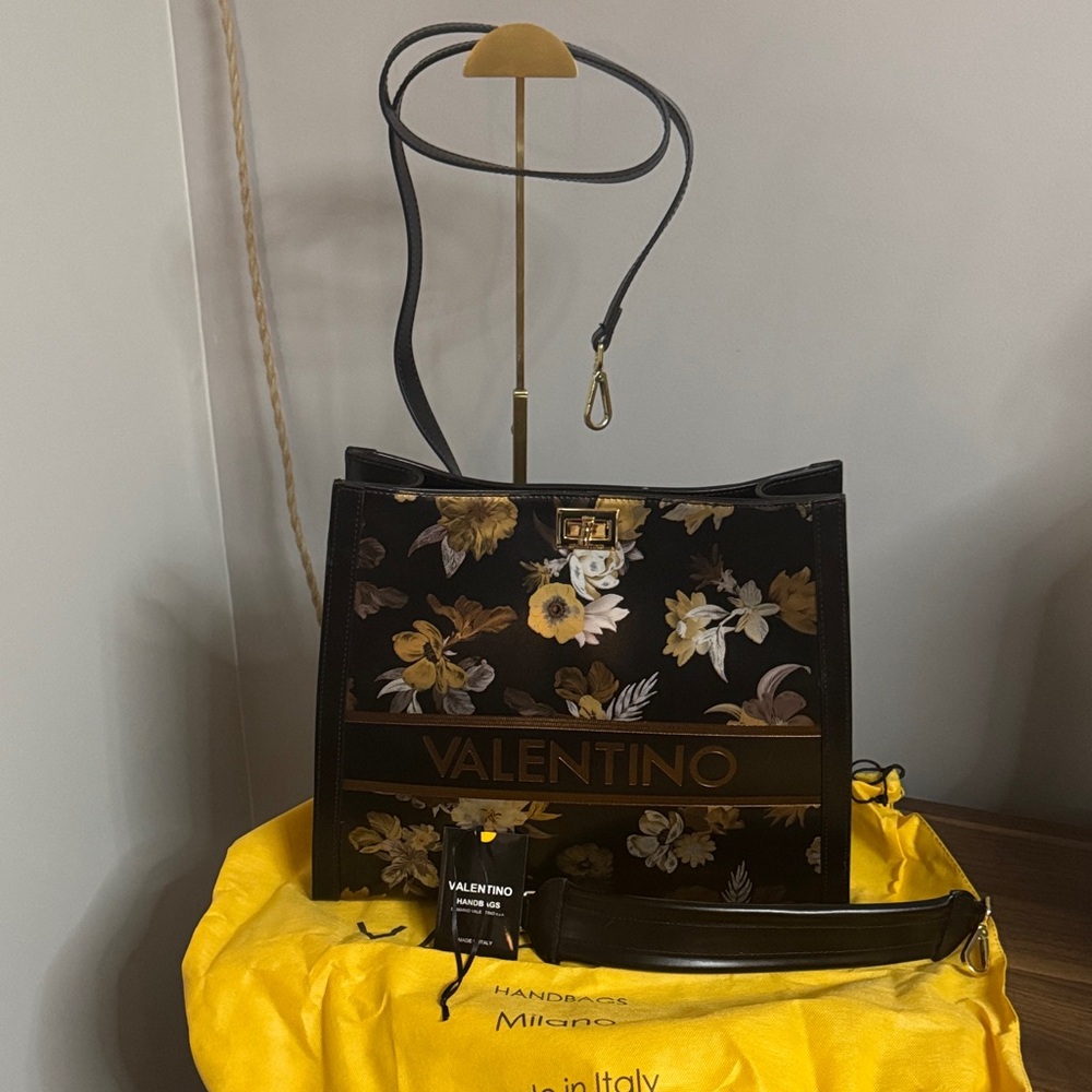 *SOLD* Valentino Black and Gold Floral Shoulder Bag